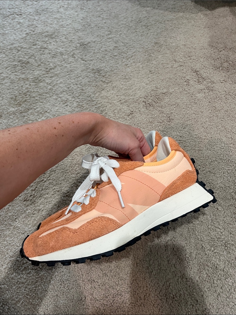 New Balance Women's Peach Suede & Mesh Sneakers with White Accents - Picture 3 of 6